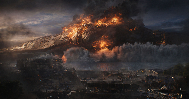 ILM worked on Captain Marvel’s arrival, and the ships crash.